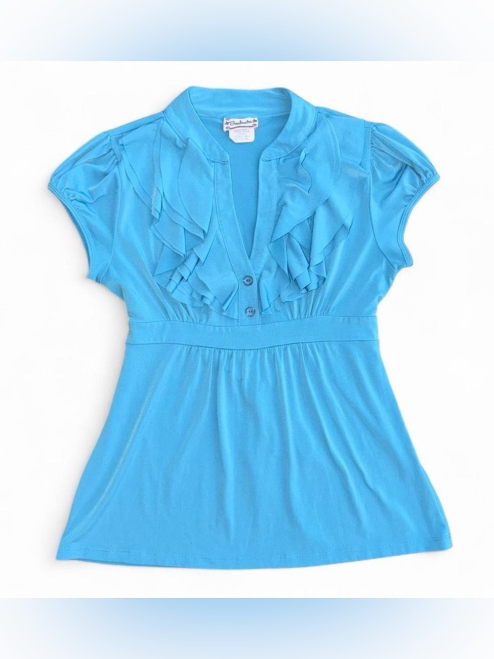 Women’s Babydoll Blue Ruffle V-Neck with tie back Short Sleeve Blouse